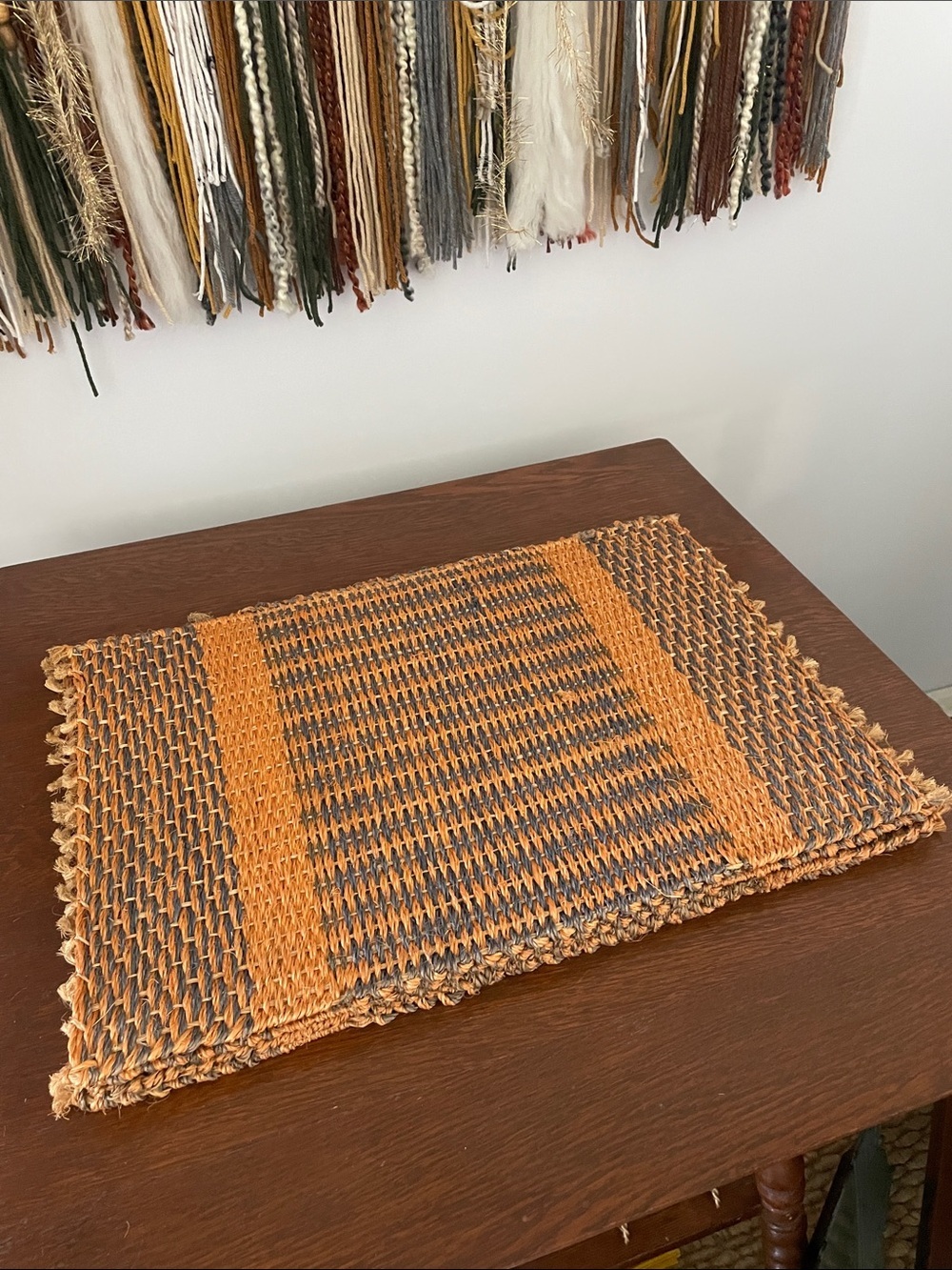 Handwoven Orange and Gray Placemats set of 4